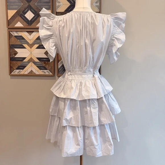 Ulla Johnson Sena Tiered Flutter-Sleeve Ruffle Dress in Dove size 6 - Picture 6 of 13
